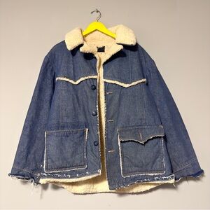 Roebucks Sears Distressed Sherpa Denim jacket 70s Large
